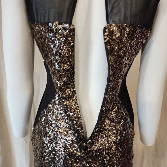 Aidan Mattox Black With Good Sequin Illusion Dress - Picture 11 of 17